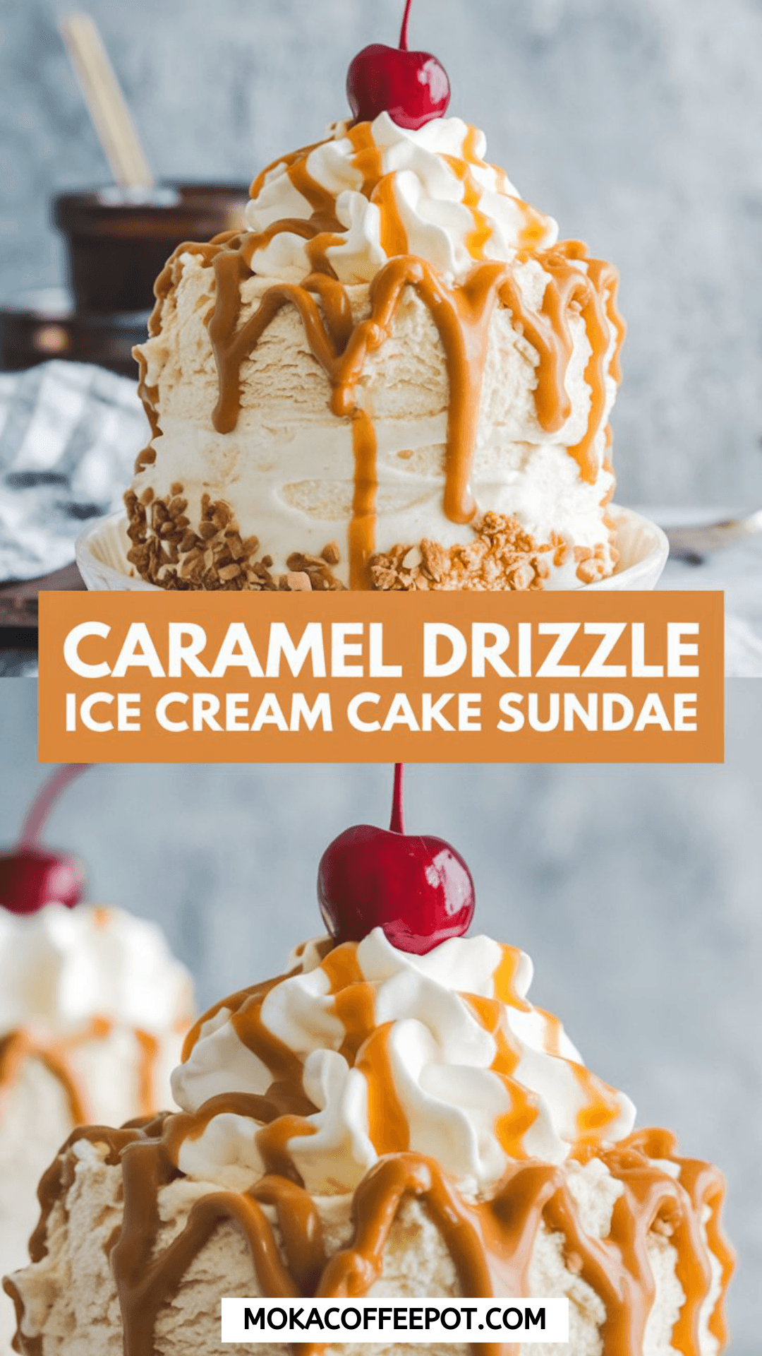 Caramel Drizzle Ice Cream Cake Sundae